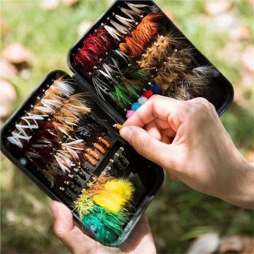 Fly Fishing Lures 100pcs Fly Fishing Lures Kit Premium Wet Dry Nymph Streamer Flies Handmade Trout Bass with Box - Image 2