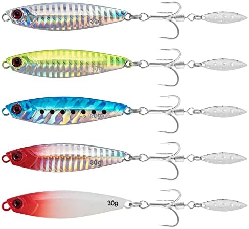 Dr.Fish 5 Pack Metal Jigging Spoon Saltwater Fishing Jigs Spoons Lures Casting Vertical Diamond Jig Lures Freshwater Bass Striper Mackerel Halibut by DrFish