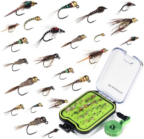 Maxcatch Nymph Fly Fishing Flies Kit for Trout, 24-Piece Assortment with Waterproof Pocket Box, Hand-Tied, Travel-Friendly by Maxcatch