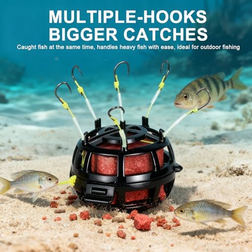 Keenjorika Reverse Bottom Bait Fishing Rig, 360° Floating Bait Cage 6 Hook Set for Tilapia, Carp, Bass, Trout & Catfish, Anti-Snag Design Fishing Tackle for Freshwater Saltwater, Fishing Lover Gifts - Image 6