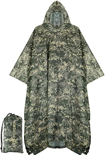 PTEROMY Hooded Rain Poncho for Adults, Reusable Waterproof Raincoat by PTEROMY