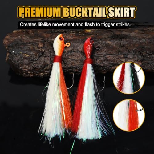 Bucktail Jigs, Realistic Hair Jig Fishing Lure with Single Hook, Bucktail Swimbait Jig for Bass Striper Walleye Flounder 1/4oz, 1/2oz, 1oz, 2oz - Image 3