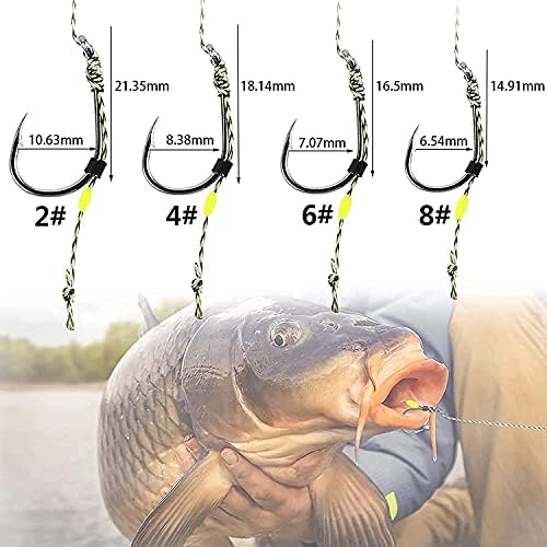 YOTO Carp Fishing Hair Rigs - 24 Pcs High Carbon Steel Curved Barbed Hooks with Swivels and Boilies - Image 2