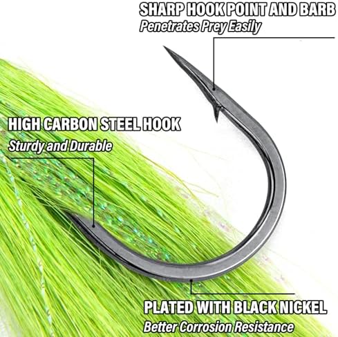 Alwonder 5-Pack Bucktail Jigs Hair Jigs Saltwater Freshwater Fishing Bucktail Lures Surf Fishing Jig Heads White Luminous Chartreuse Swimbait Jig for Bass Flounder Striper Bluefish Halibut Redfish - Image 4