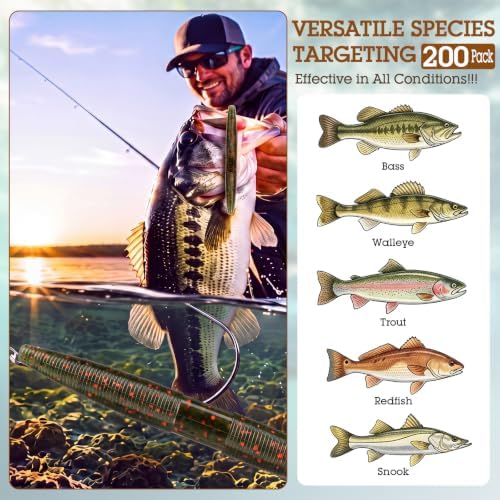 Vinsot 200 Pack Soft Plastic Bass Fishing Lures 5" - Image 5