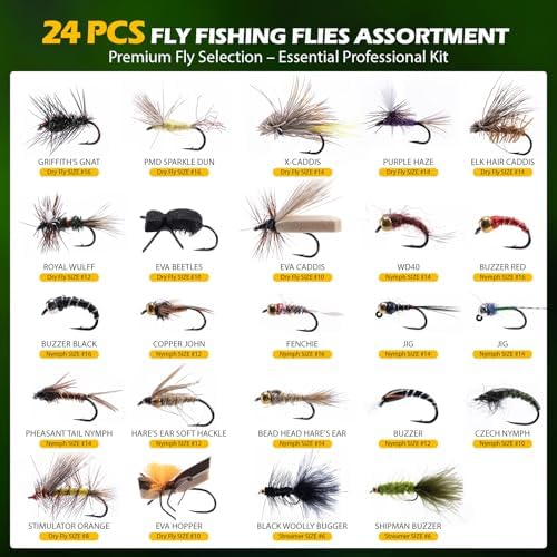 Goture Fly Fishing Flies Assortment Kit with Wooden Fly Box - Image 3