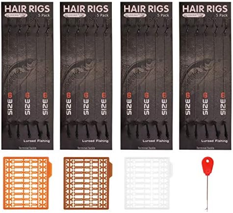 Carp Fishing Hair Rigs, 20 Pcs Curved Barbed Carp Hook Anti-Tangle Swivel Braided Thread line with 3 Card Boilie Bait Stops Dumbell Stoppers and Stringer Needle by Luroad
