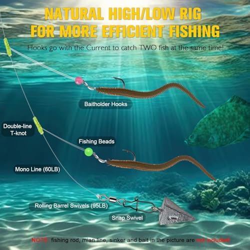 Dovesun Surf Fishing Rigs High Low Rigs Fishing Saltwater for Fluke Flounder Porgy Snapper Sea Trout - Image 3