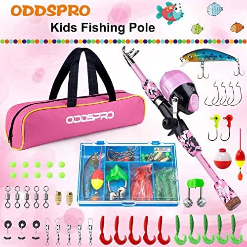 ODDSPRO Kids Fishing Pole Pink, Portable Telescopic Fishing Rod and Reel Combo Kit - with Spincast Fishing Reel Tackle Box for Girls, Youth - Image 2