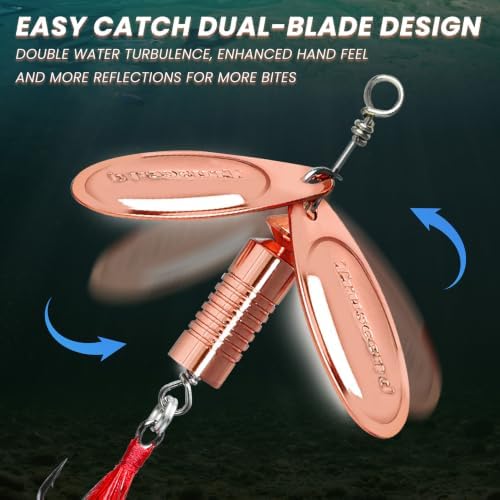 TRUSCEND Swim or Jig Fishing Spinner Baits for Freshwater and Saltwater, Rooster Tail Fishing Lures for Trout Bass Walleye Crappie Salmon Pike, Blade Bait with Copper Blade - Image 3