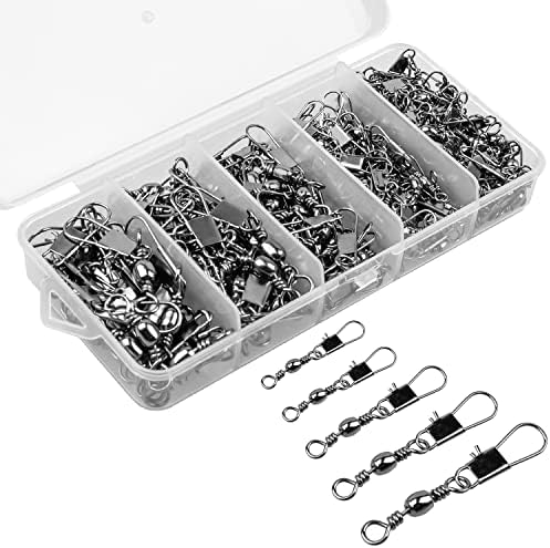 200PCS Fishing Swivels with Coastlock Snap & Ball Bearing, 5 Sizes by ReeMoo
