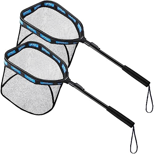 PLUSINNO Floating Fishing Net for Steelhead, Salmon, Fly, Kayak, Catfish, Bass, Trout Fishing, Rubber Coated Foldable Landing Net with Fixed or Telescoping Pole Handle, Fishing Gear and Gifts for Men by PLUSINNO