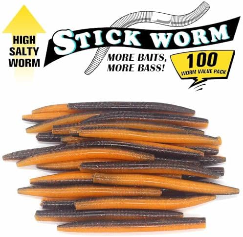 Wacky Worms Soft Plastic for Bass Fishing Lures–100 Pack 4" & 5" Stick Baits Wacky, Texas, Neko & Drop Shot Rigs–Bulk Soft Lure - Image 2