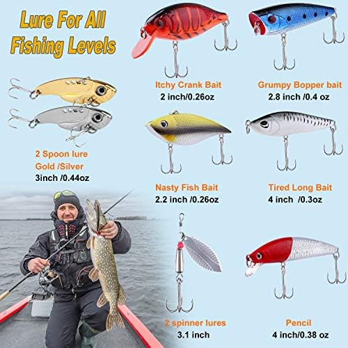 PLUSINNO Fishing Lures Fishing Tackle Box Fishing Gifts for Men, Bass, Trout Fishing Accessories Kit for Saltwater & Freshwater Fishing Gear Including Topwater Lures, Hooks, Spinnerbaits - Image 4