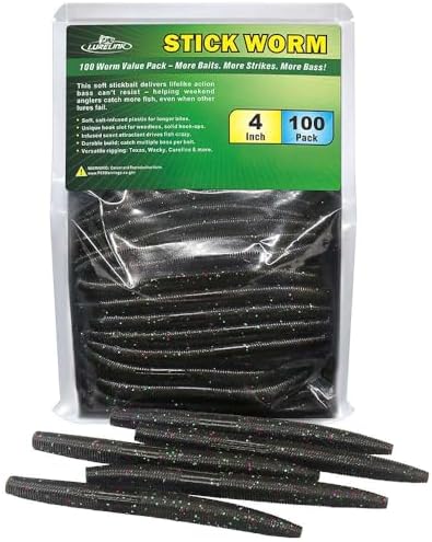 Wacky Worms Soft Plastic for Bass Fishing Lures–100 Pack 4" & 5" Stick Baits Wacky, Texas, Neko & Drop Shot Rigs–Bulk Soft Lure by LURELINK
