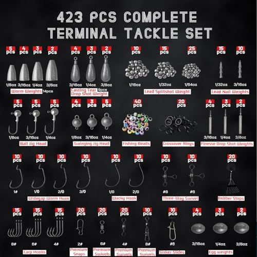 Fishing Accessories Kit, 264/423PCS Fishing Tackle Box with Hooks, Weights, Sinkers for Bass Trout, Gifts for Men,Kids - Image 2