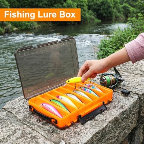 3 Pack Double Sided Fishing Lure Tackle Box, 14 Compartments Clear Plastic Storage Case Organizer, Visible Hard Bait Container for Lures and Jewelry Beads Earring Hook (3 Color) - Image 3