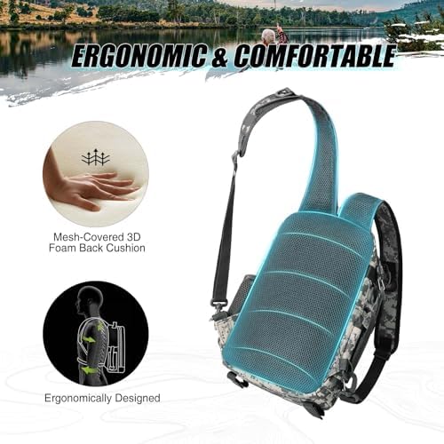 Piscifun Fishing Backpack, Rod Holders, Lightweight Sling Bag, Digital Camo - Image 3