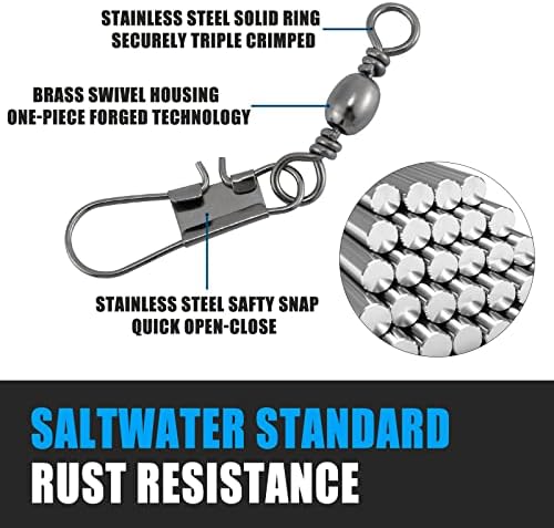 Dr.Fish 50 Pack Fishing Snap Swivels, Barrel Swivels Fishing Tackles, Stainless Steel Safty Interlock Snaps Leader Line Lure Connector Fresh&Saltwater 26-132Lb - Image 4