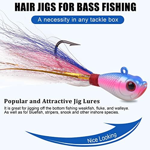 Bucktail Jigs Saltwater Hair Jig Lures, 5pcs Bucktail Jigs Fishing Lures Surf Fishing Jig Head Swimbait Jig Hook for Bass Flounder Striper 1/4oz 1/2oz 1oz 1.5oz - Image 4