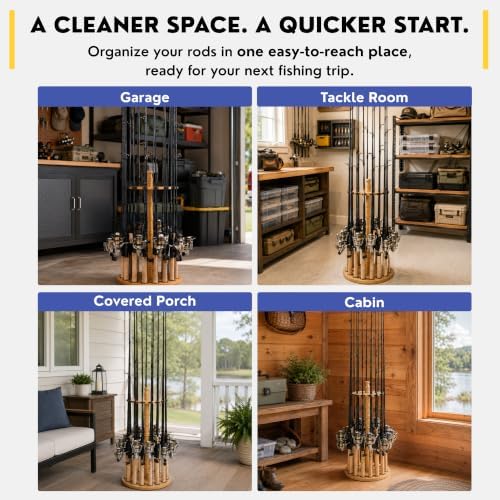 Rush Creek Creations 16-Rod Round Fishing Rod Holder for Garage, Tackle Box - Image 3