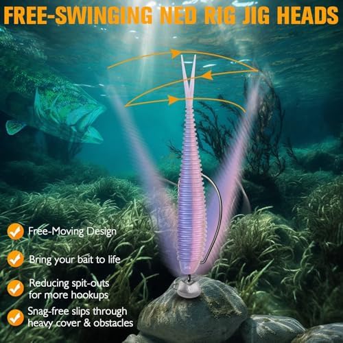 Dovesun Ned Rig Jig Heads Weedless Jig Head for Bass Fishing Swimbait Jig Head Shaky Ned Rig Hooks Saltwater Freshwater 15PCS 1/0 2/0 3/0 - Image 2