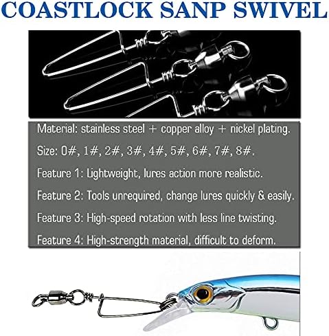 AMYSPORTS Saltwater Connector Fishing Snap Swivel High Strength Snaps Swivel Freshwater Ball Bearing Fishing Swivels Stainless Steel Corrosion Resistant Black Nickel - Image 2