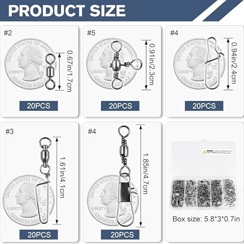OROOTL 100pcs Fishing Snap Swivels Kit, Include Rolling Barrel Swivels, Premium 3 Way Swivels, Fishing Swivels with Snaps, Duo Lock Snap Clips Terminal Tackle Box for Freshwater Saltwater - Image 2
