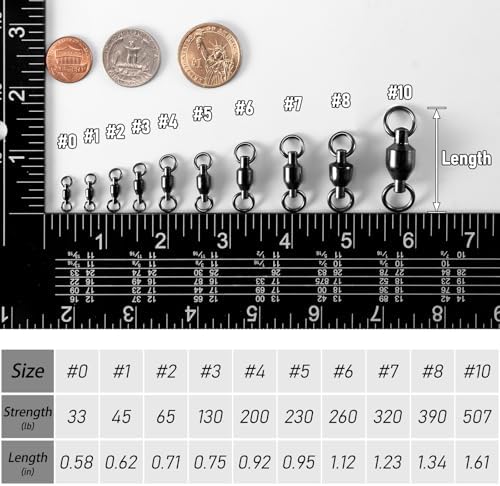 Alwonder 30-Pack Fishing Swivels Ball Bearing Swivels Fishing Tackle, High Strength Stainless Steel Solid Welded Rings Barrel Swivel Hook Line Connector with Black Nickel Coating Saltwater Freshwater - Image 2