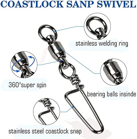 AMYSPORTS Saltwater Connector Fishing Snap Swivel High Strength Snaps Swivel Freshwater Ball Bearing Fishing Swivels Stainless Steel Corrosion Resistant Black Nickel - Image 3