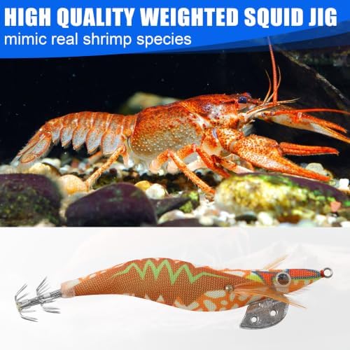 Squid Jig Saltwater Glow Squid Lures, 5/10pcs Luminous Shrimp Prawn Lures Atrificial 3D Fluorescent Squid Jigs Cuttlefish Sleeve Octopus Jig Tackle Size 2.5 3 - Image 5