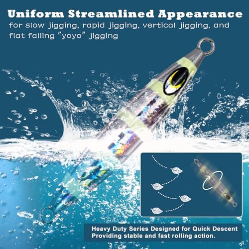 Eupheng Heavy Duty Fishing Jigs Saltwater 200g/300g/400g/500g, Glow in Dark Roller Slow Fall Lead Jig Deep Sea Fishing Jigging Lures for Tuna, Salmon, Sailfish, Grouper Snapper - Image 5