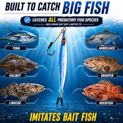 CalissaOffshore® Speed Jig 80g - 550g Tuna Rigged 3/0 + 7/0 Assist Hooks Butterfly - Vertical Speed Lure Slow Pitch Flat 150g 250g 400g - Image 5