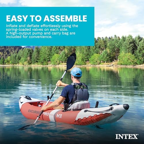 INTEX Excursion Pro K1 Inflatable Kayak 1-Person Set with Paddle & Pump - Image 6