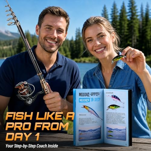 PLUSINNO Fishing Rod and Reel Combo with Telescopic Fishing Pole, Portable Travel Fishing Rods Kit with Tackle Box Carrier Bag & Manuals, Fishing Gear Tool Kit for Freshwater, Fishing Gifts for Men - Image 4