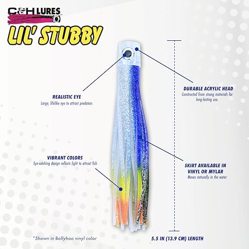C&H Lil Stubby Fishing Lure, Ballyhoo Skirt, 5.5 in, Saltwater Trolling - Image 3
