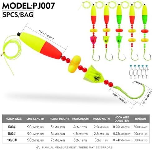 PROBEROS Catfish Fishing Rigs - Bank Fishing Set with 5pcs/Set, 6/0, 8/0, 10/0 Circle Hooks Circle Hooks, High Visibility, Ready to Use Catfish Rigs - Image 3
