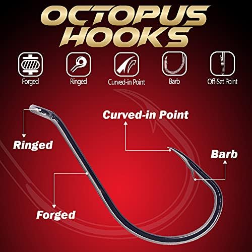 Octopus-Hook-Fishing-Beak-Circle-Hooks-Freshwater-Red-Black-100-50 Pack - Image 2