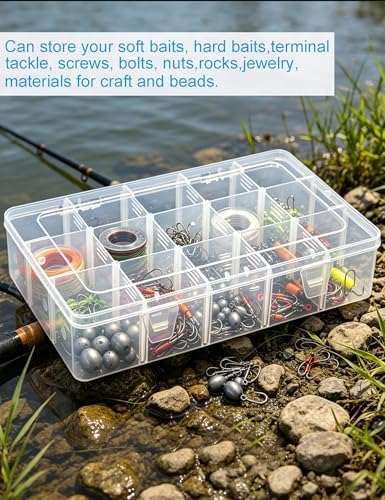 Hlotmeky Plastic Organizer Box with Dividers Bead Organizer 15 Large Grids Tackle box Organizer Clear Snackle Box Container - Image 4
