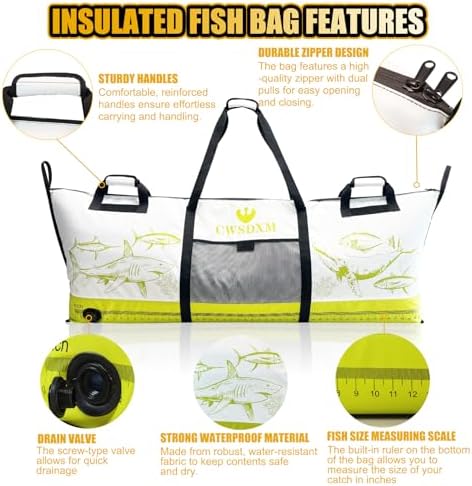 Insulated Fish Cooler Bag, 60'' Waterproof Leakproof Fishing Kill Bag with Drain Valve, Zipper and Heavy Duty PVC Marine Cooler for Boat Kayak Offshore Fishing, Keeps Fish Fresh Up to 48H - Image 2