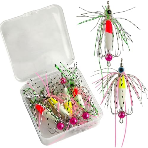 4/10Pcs Squid Jig Hooks Kit Saltwater Glow Squid Jigs Fluoresent Cuttlefish Sleeve Fishing Jigs Octopus Lure Glow in Dark with Tackle Box by FreeFisher