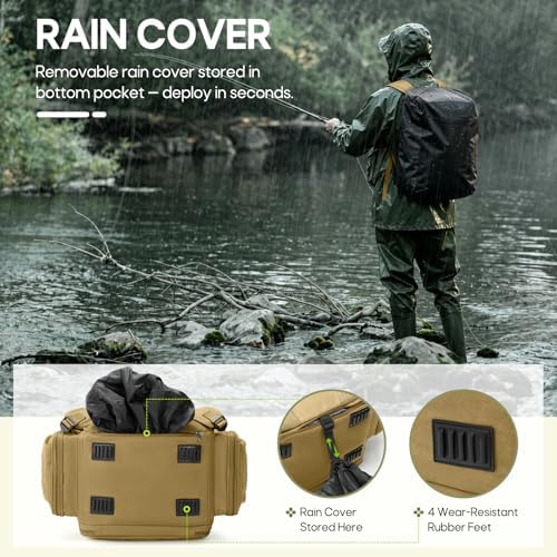 RAINSMORE Fishing Backpack, 45L Large Water-resistant Fishing Tackle Bag - Image 4