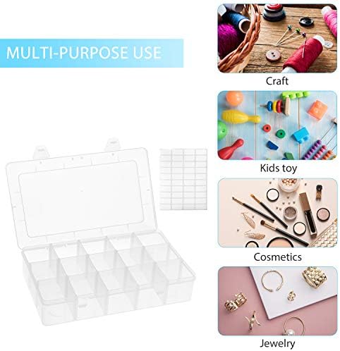 Umirokin 2 Pack 15 Grids Clear Plastic Organizer Box with Adjustable Dividers, Craft Storage Containers for Jewelry, Beads, Screws, Tackle Box, Washi Tapes, Small Parts Organizer for Arts and Crafts - Image 4