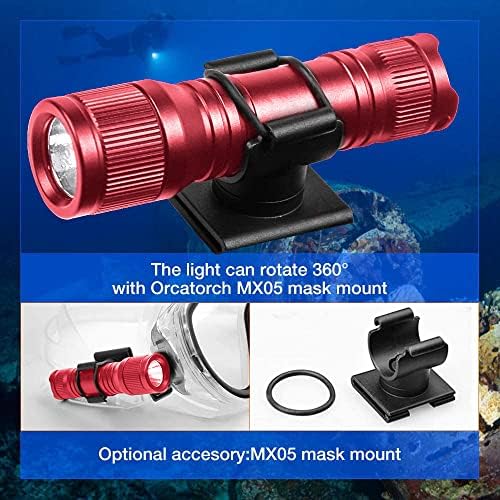 ORCATORCH D560 Scuba Dive Light with 360° Rotating Mask Clip, Raspberry Red - Image 4