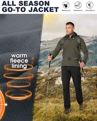33,000ft Men's Hooded Fleece Lined Rain Shell Jacket Waterproof Lightweight - Image 4