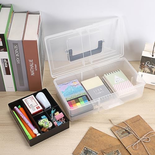JUXYES Clear Art Craft Supply Storage Bin Sewing Box With Handle Lid - Image 5