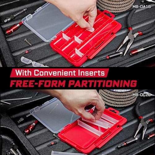 Geinxurn Small Flat Storage Parts Organizer, 2Pcs Red Portable Transparent Plastic Small Parts Tool Box with Removable Dividers, Screwdriver Bit Cases Storage(2 Pieces) - Image 3