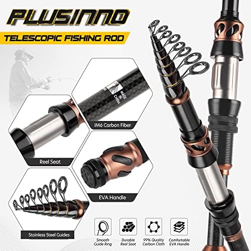 PLUSINNO Fishing Rod and Reel Combos - Carbon Fiber Telescopic Fishing Pole - Spinning Reel 12 +1 Shielded Bearings Stainless Steel BB - Image 3