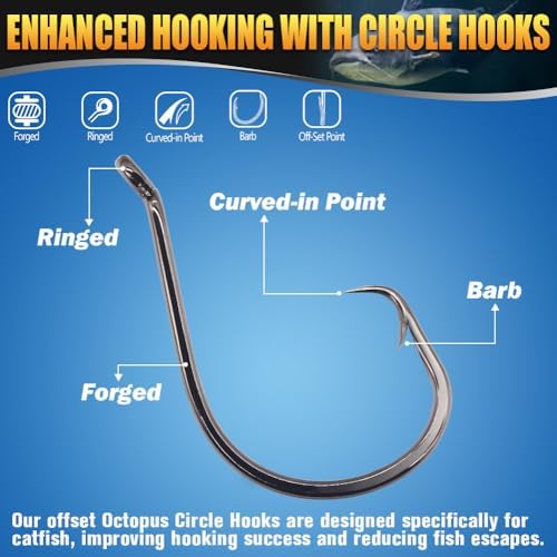 Catfish Hook Set Offset Octopus Circle & Baitholder Hooks 100-Pack Assorted Sizes 8/0 to 2/0 –Fishing Accessories - Image 3