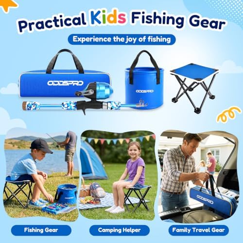 ODDSPRO Kids Fishing Pole - Portable Kids Fishing Rod and Reel Combo, Kids Fishing Gear with Tackle Box, Spincast Reel, Collapsible Chair and Bucket, Fishing Pole for Kids Boys Girls Toddler Youth 3+ - Image 5